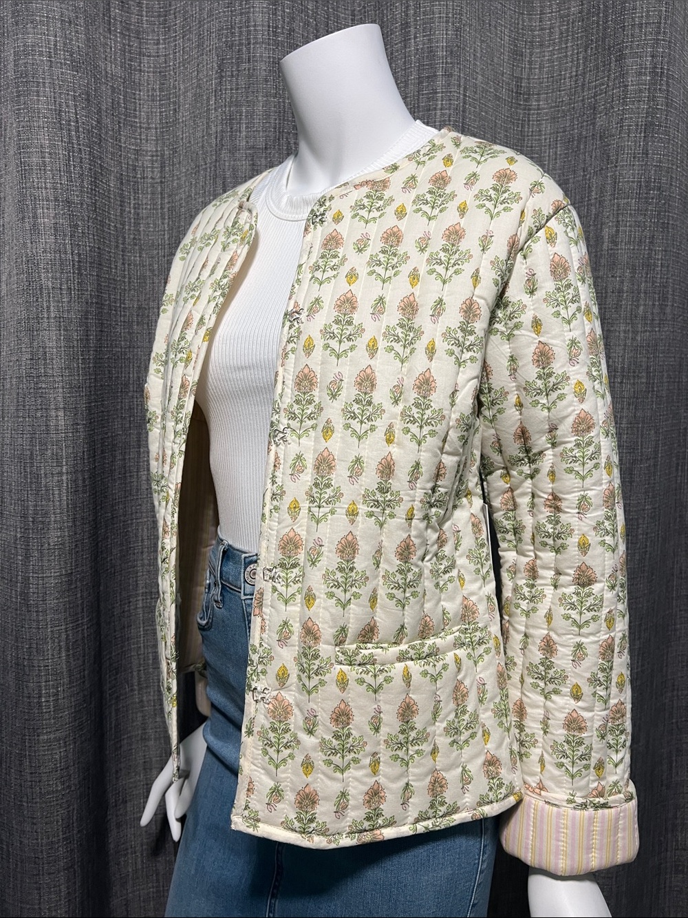 Japna 100% Cotton Quilted Floral Print Boxy Jacket Small NWT